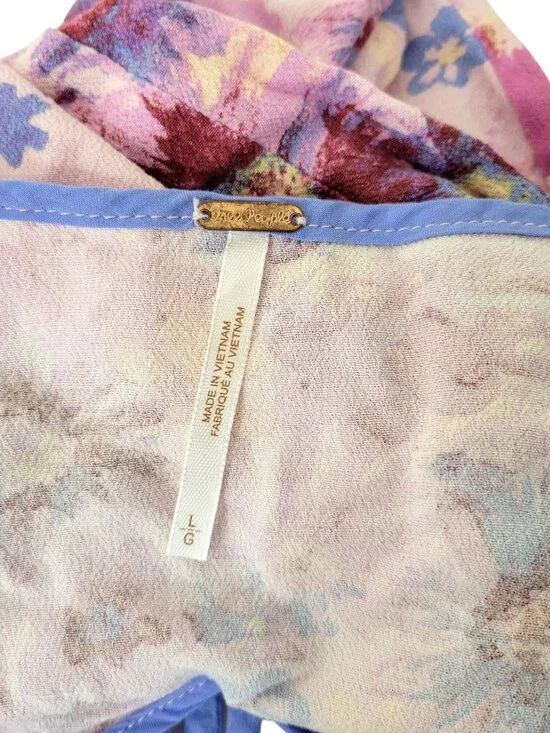 Free People Floral Long-Sleeve Tie-Front Blouse - Large - Picture 4 of 5